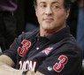 Actor Sylvester Stallone watches the Lakers play the Celtics in Los Angeles