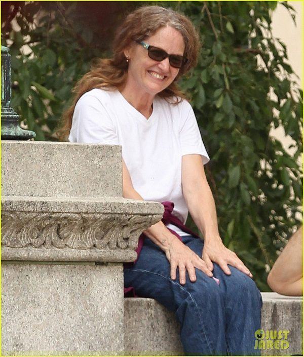 Melissa Leo and Robert Downey Jr on the set of 'The Judge' in Dedham, MA