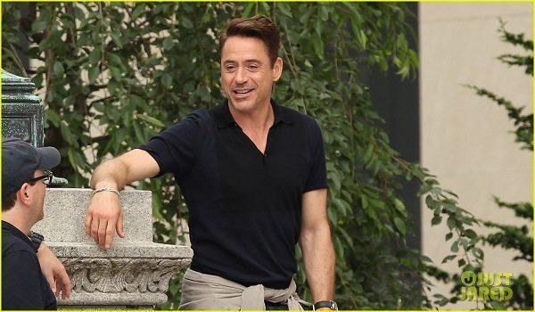 Melissa Leo and Robert Downey Jr on the set of 'The Judge' in Dedham, MA