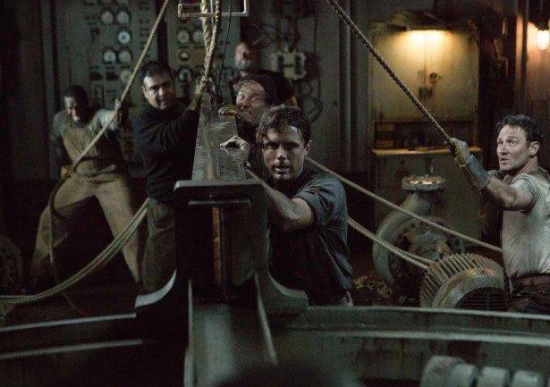 Ray Sybert (Casey Affleck) and Tchuda Southerland (Josh Stewart) struggle to keep their ship, the SS Pendleton, from sinking in Disney's THE FINEST HOURS, the heroic action-thriller presented in Digital 3D (TM) and IMAX (c) 3D based on the extrordinary tur story of the most daring rescue mission in the history of the Coast Guard.